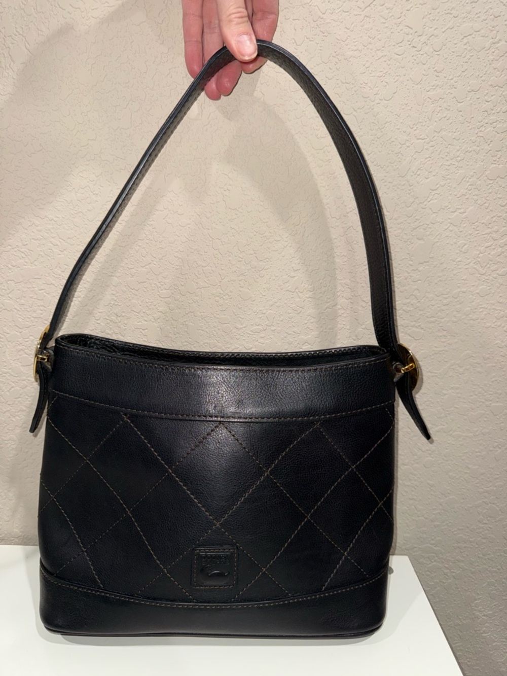 Dooney & Bourke Y2K Black Quilted Leather Shoulder Bag with Gold Hardware